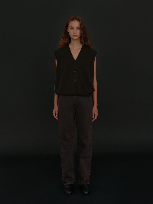 [moia] open knit vest (seal brown)