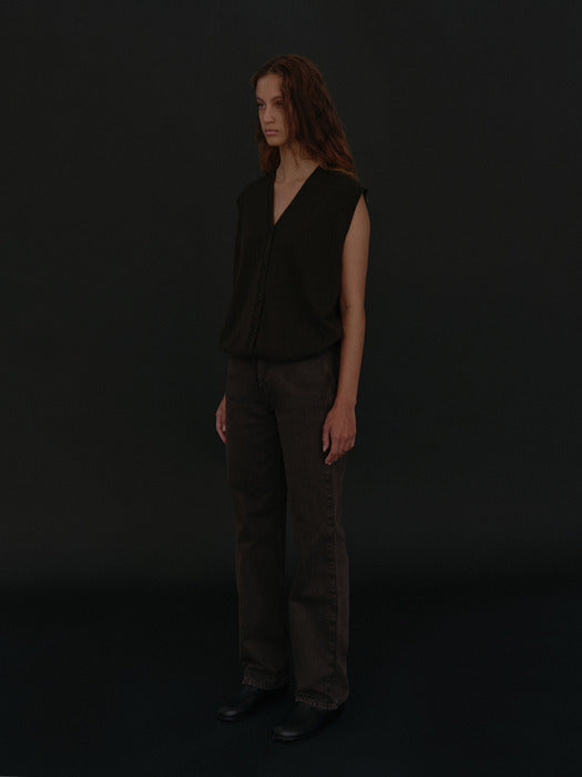 [moia] open knit vest (seal brown)