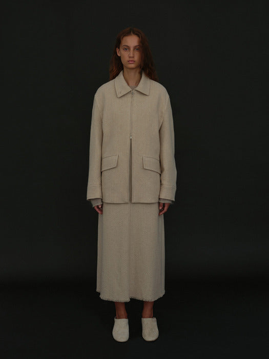 [moia] tweed half coat (oat)