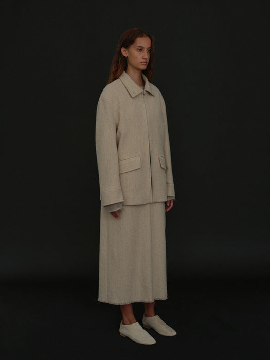 [moia] tweed half coat (oat)