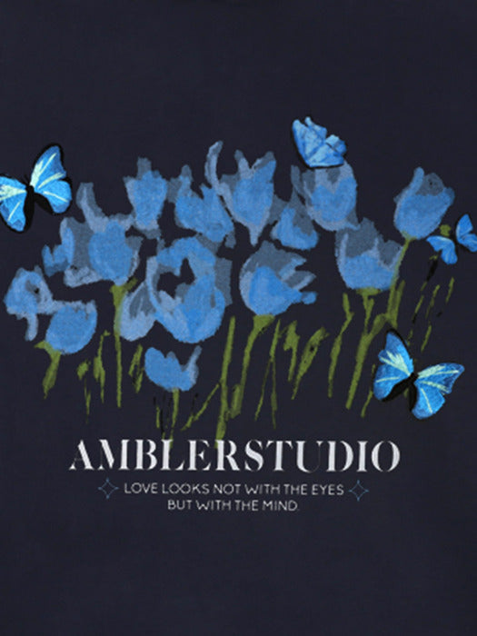 [ambler] Blue Butterfly Over fit Sweatshirt AMM1110 (Navy)