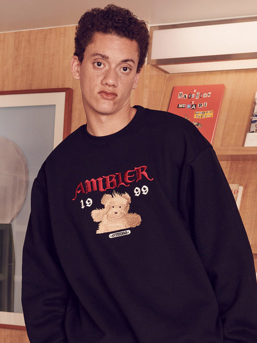 [ambler] Evil spirit Over fit Sweatshirt AMM1113 (Black)