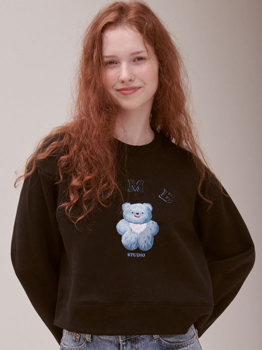 [ambler] Bushy bear Crop Sweatshirt AMC203 (Black)