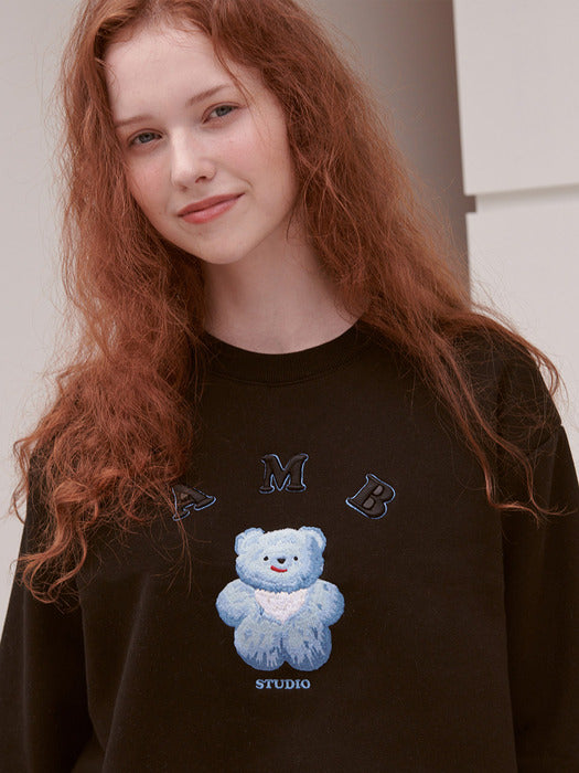 [ambler] Bushy bear Crop Sweatshirt AMC203 (Black)