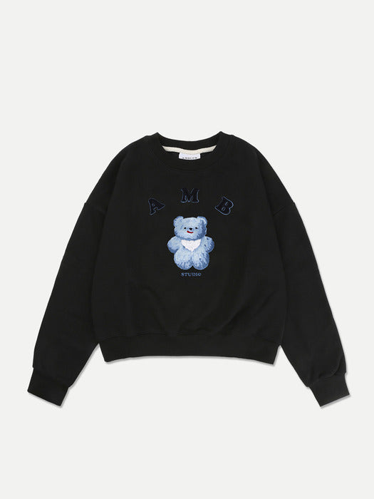 [ambler] Bushy bear Crop Sweatshirt AMC203 (Black)