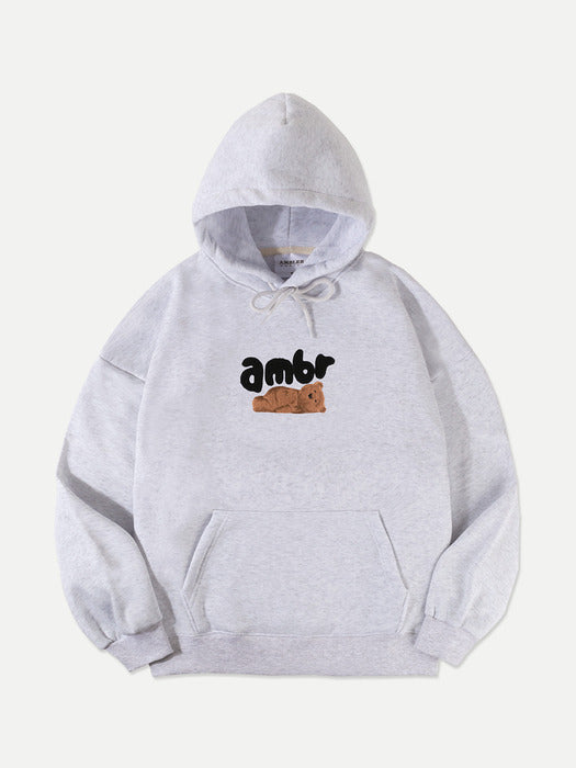 [ambler] tired bear Over fit Hoodie AHP1010 (White-Melange)