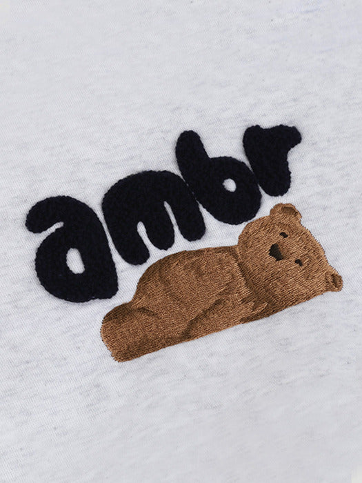 [ambler] tired bear Over fit Hoodie AHP1010 (White-Melange)
