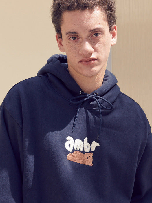 [ambler] tired bear Over fit Hoodie AHP1010 (Navy)