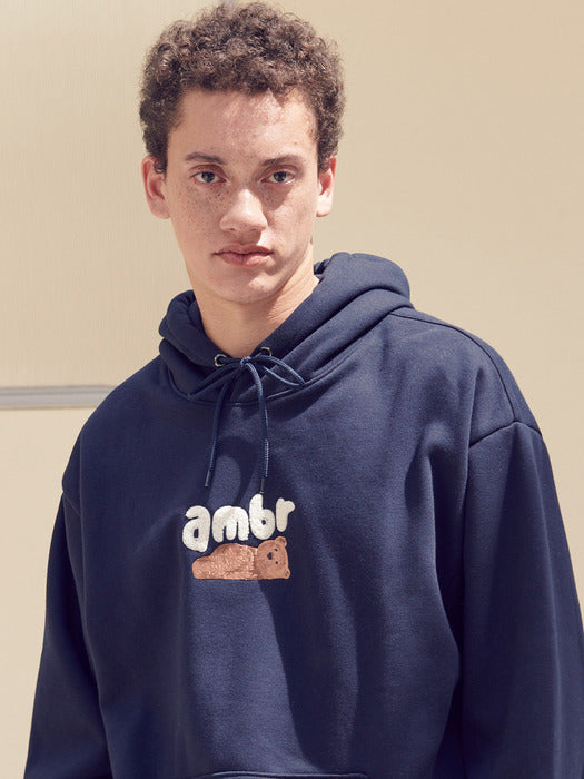 [ambler] tired bear Over fit Hoodie AHP1010 (Navy)