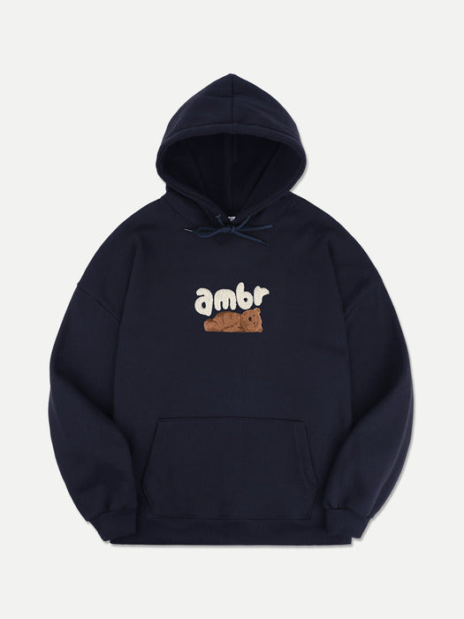 [ambler] tired bear Over fit Hoodie AHP1010 (Navy)