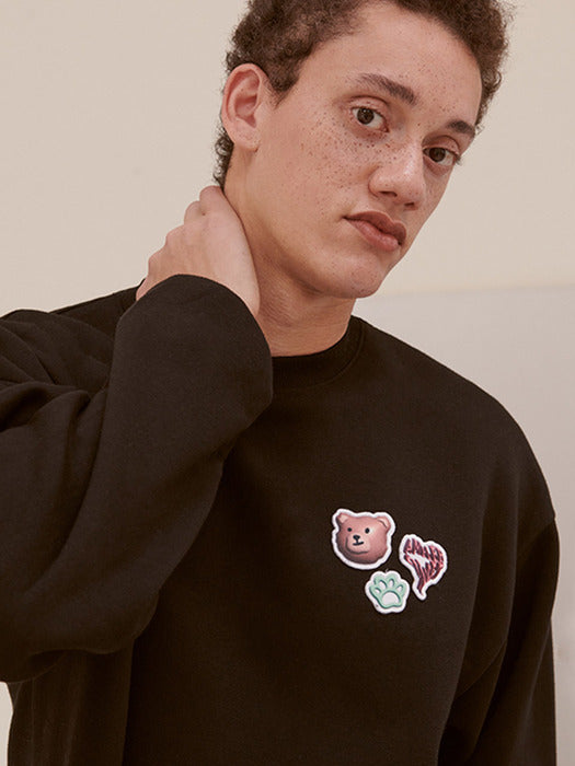 [ambler] Patch Over fit Sweatshirt AMM1105 (Black)