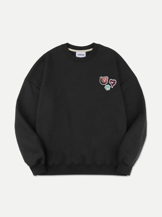 [ambler] Patch Over fit Sweatshirt AMM1105 (Black)