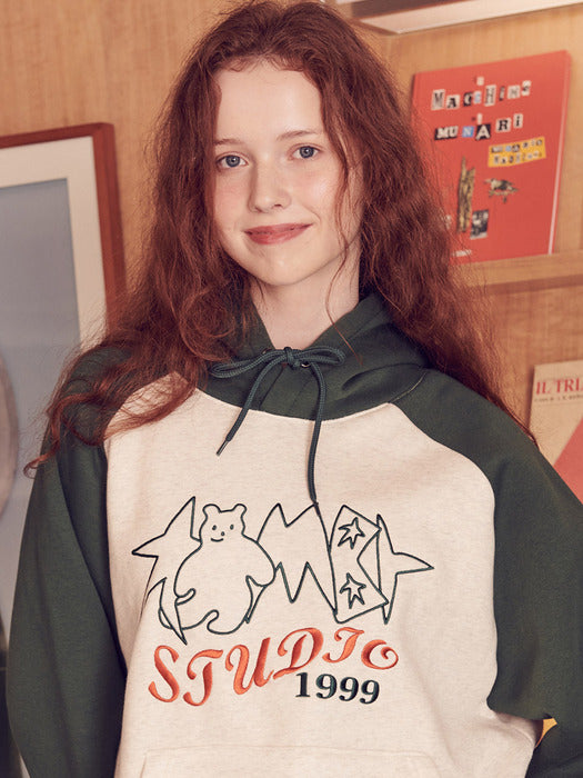 [ambler] star bear Over fit Hoodie AHP1013 (Green)