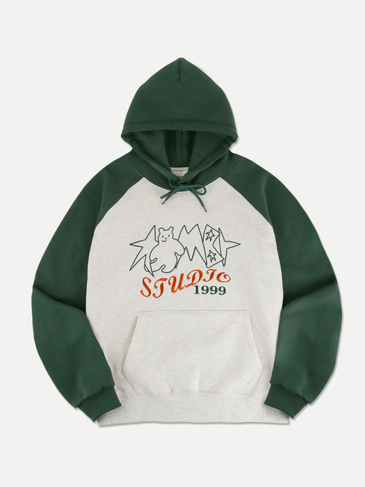 [ambler] star bear Over fit Hoodie AHP1013 (Green)