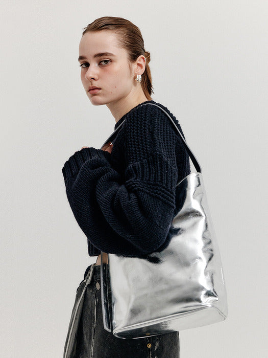 [EENK] Halog Asymmetric Shoulder Bag - Silver