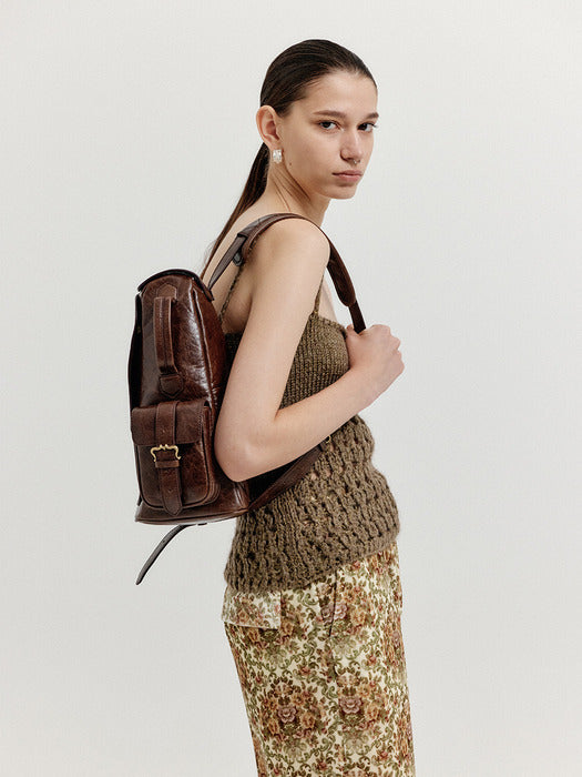 Eenk Henial Utility Leather Backpack - Brown
