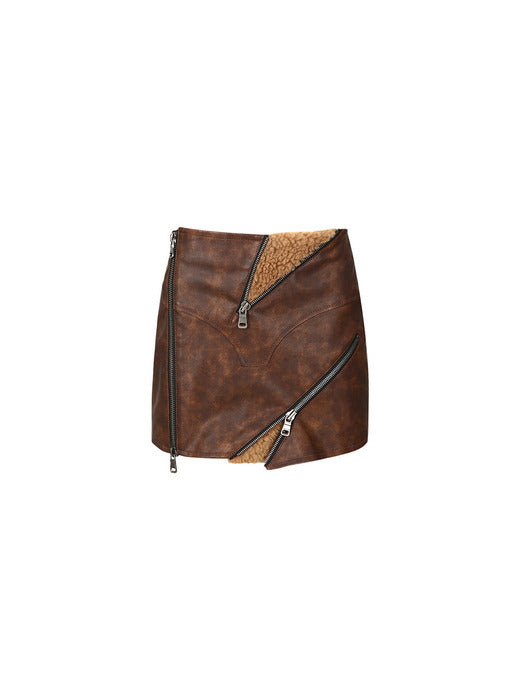 [andersson bell] (WOMEN) AUSTIN FAUX SHEARLING SKIRT apa663w(BROWN)