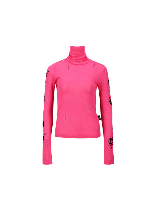 [andersson bell] (WOMEN) AUGEN FLOCKING INNER KNIT TOP atb999w(MAGENTA PINK)