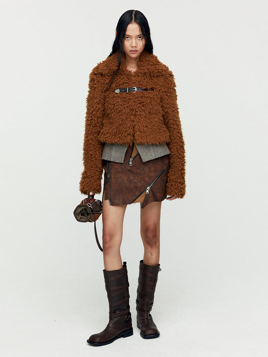 [andersson bell] (WOMEN) GOLDIE FAUX FUR CARDIGAN atb981w(BROWN)