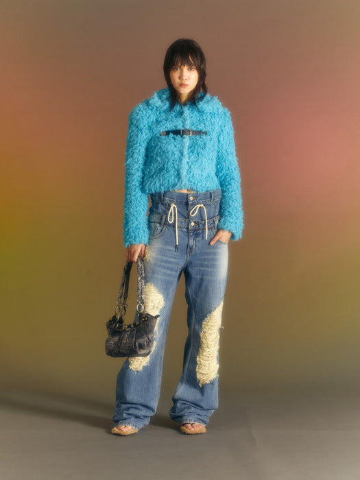 [andersson bell] (WOMEN) GOLDIE FAUX FUR CARDIGAN atb981w(BLUE)