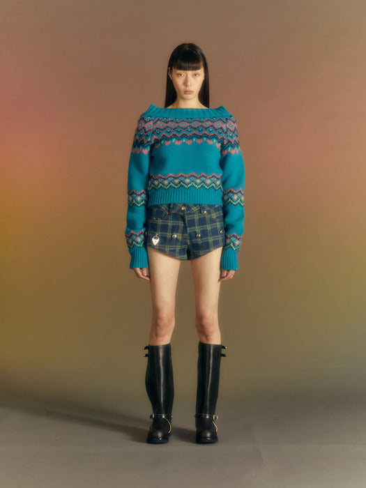 [andersson bell] (WOMEN) TAKO NORDIC OFF-SHOULDER KNIT TOP atb988w(BLUE)