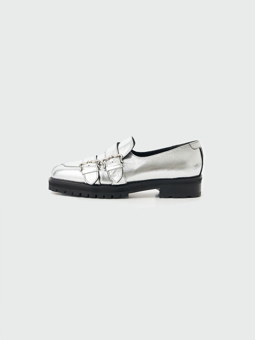 Eenk Xed Buckle Strap Loafers - Silver