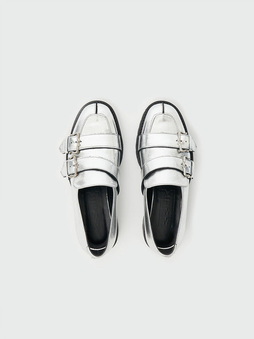 Eenk Xed Buckle Strap Loafers - Silver