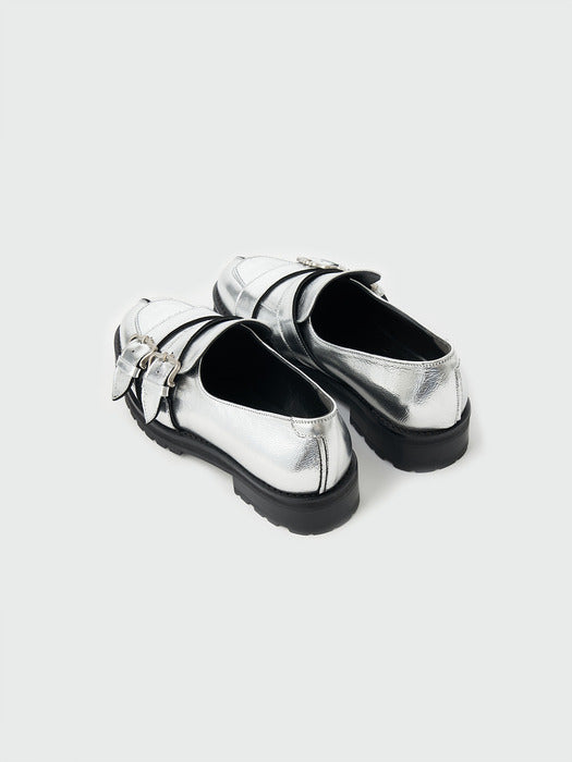Eenk Xed Buckle Strap Loafers - Silver