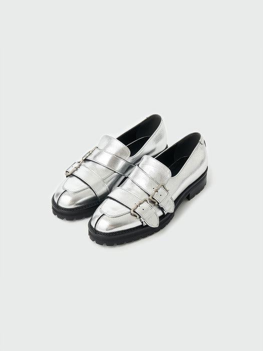 Eenk Xed Buckle Strap Loafers - Silver