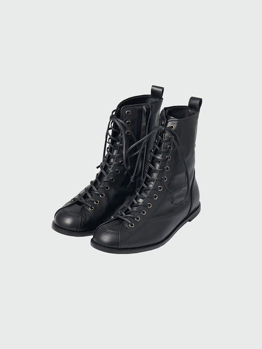 Eenk Xadie Lace-Up Flat Boots - Black