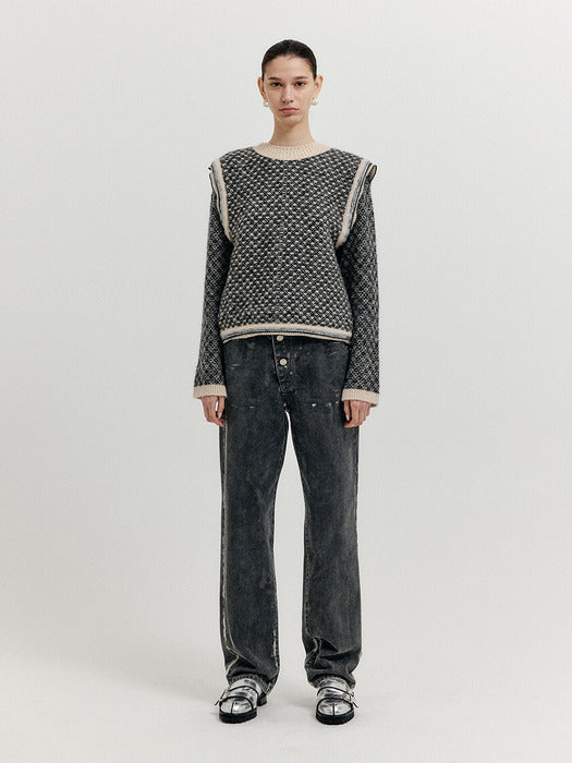 Eenk Xeneva Asymmetric Front Denim Pants - Dark Grey