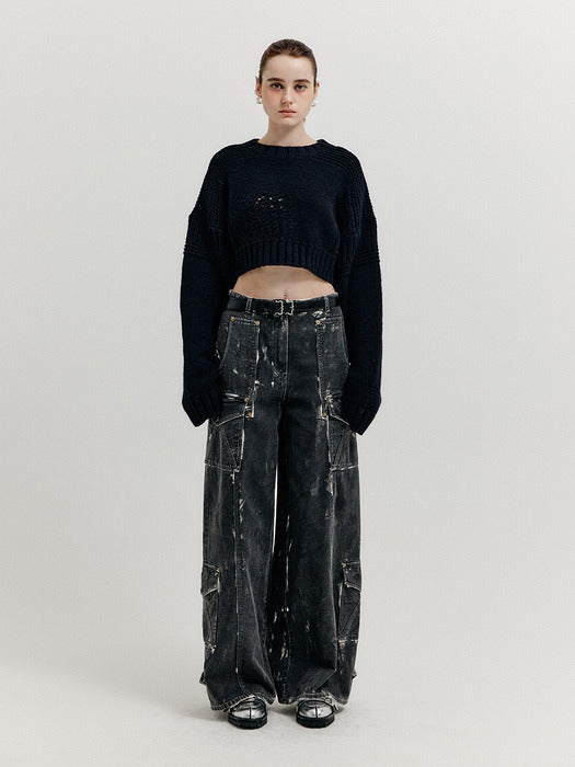 Eenk Xovia Cargo Denim Pants - Dark Grey