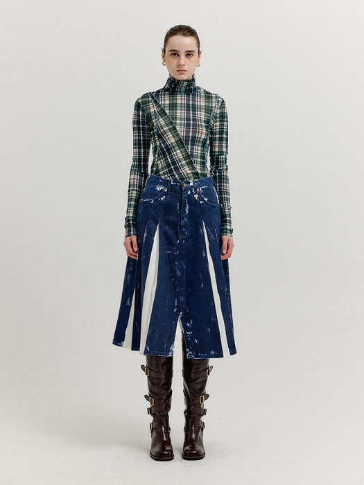 Eenk Xico Pleated Denim Skirt - Dark Navy