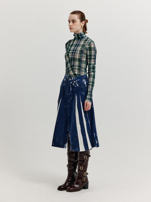 Eenk Xico Pleated Denim Skirt - Dark Navy