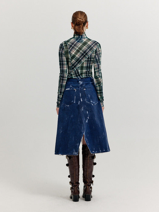 Eenk Xico Pleated Denim Skirt - Dark Navy