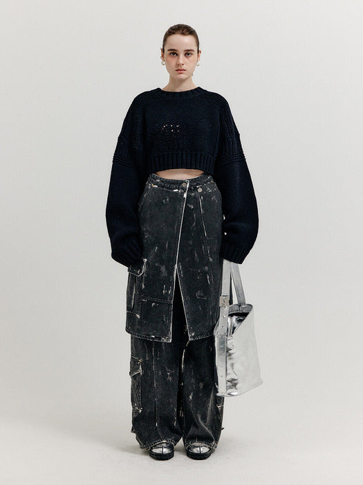 Eenk Xivon Cargo Denim Wrap Skirt - Dark Grey