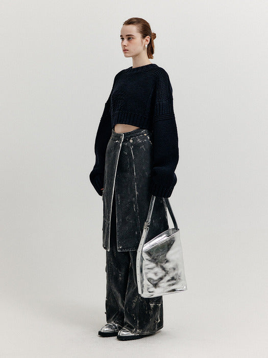 Eenk Xivon Cargo Denim Wrap Skirt - Dark Grey