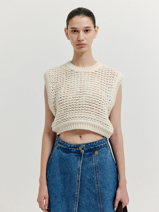 Eenk Xiki Crop Knit Vest - Cream