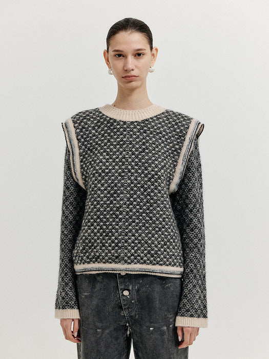 [EENK] Xita Jacquard Knit Vest - Black/Ivory