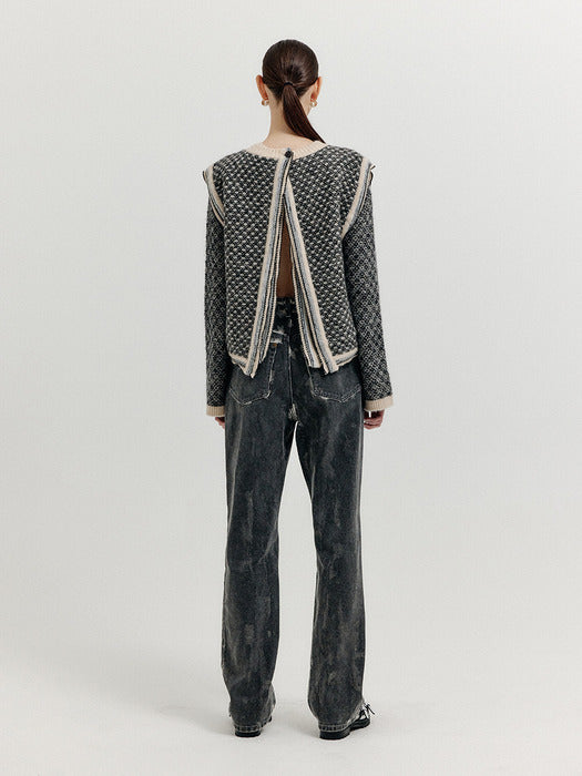 [EENK] Xita Jacquard Knit Vest - Black/Ivory