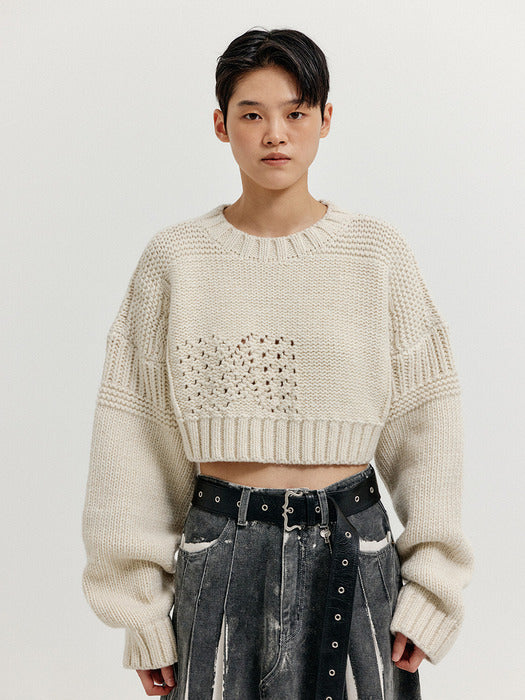 Eenk Xri Fisherman Knit Crop Pullover - Ivory