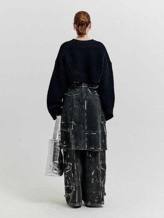 Eenk Xri Fisherman Knit Crop Pullover - Black