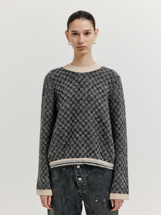 Eenk Xoue Check Jacquard Knit Pullover - Black/Ivory