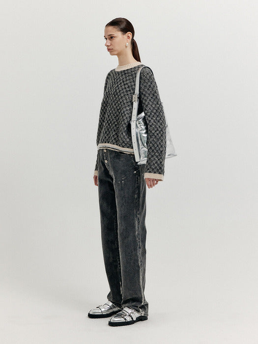Eenk Xoue Check Jacquard Knit Pullover - Black/Ivory