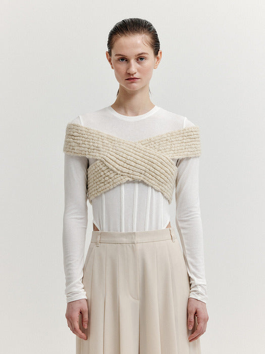 [EENK] Xioletta Cross Knit Top - Ivory
