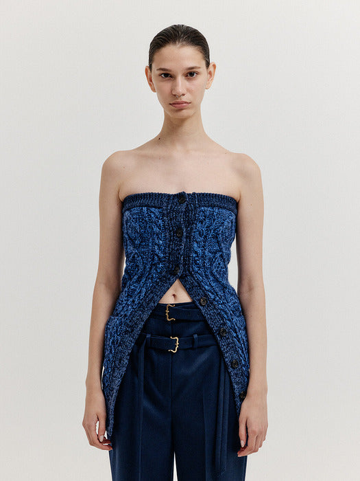 Eenk Xra Cable Knit Tube Top - Navy