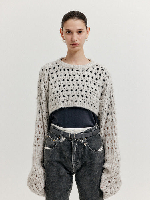 Eenk Xeko Open Back Crop Knit Top - Grey