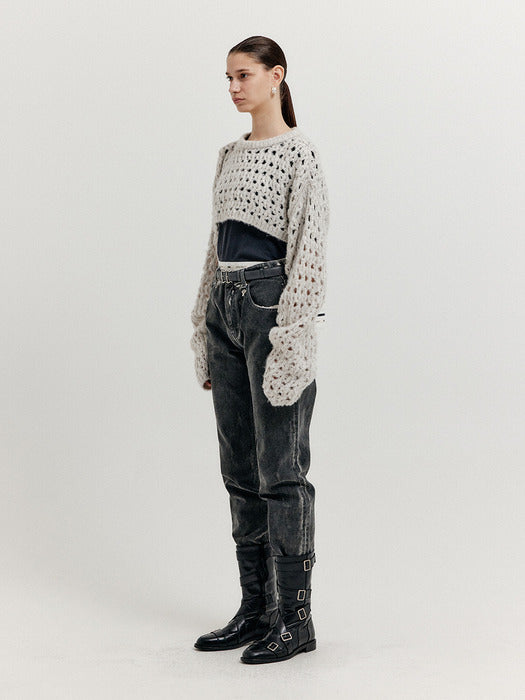 Eenk Xeko Open Back Crop Knit Top - Grey