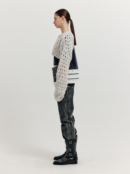 Eenk Xeko Open Back Crop Knit Top - Grey