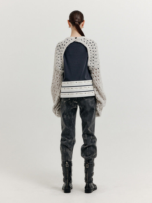 Eenk Xeko Open Back Crop Knit Top - Grey